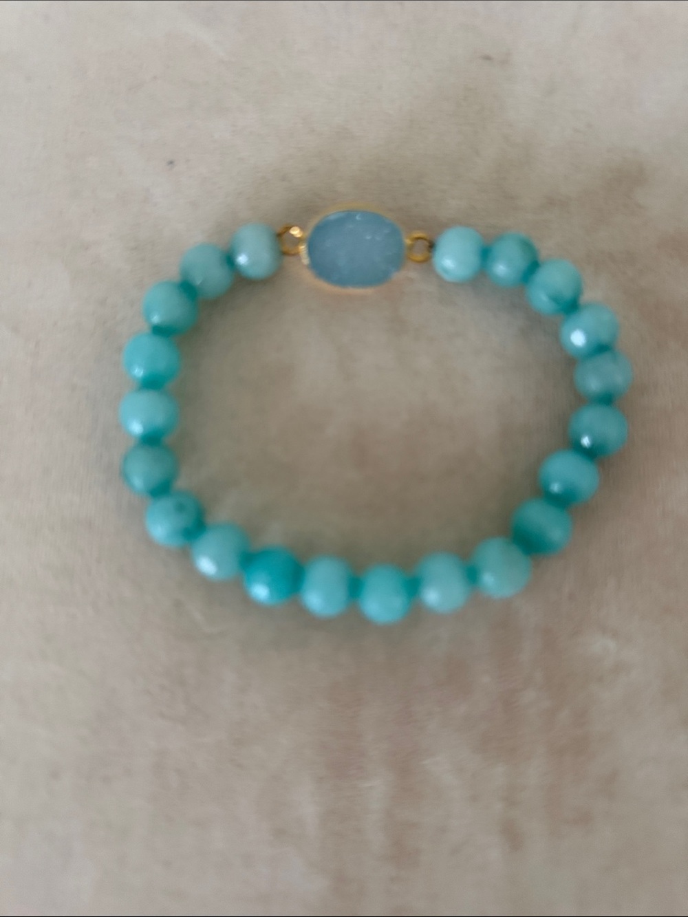Turquoise Beaded Stretch Bracelet with Gold Accent